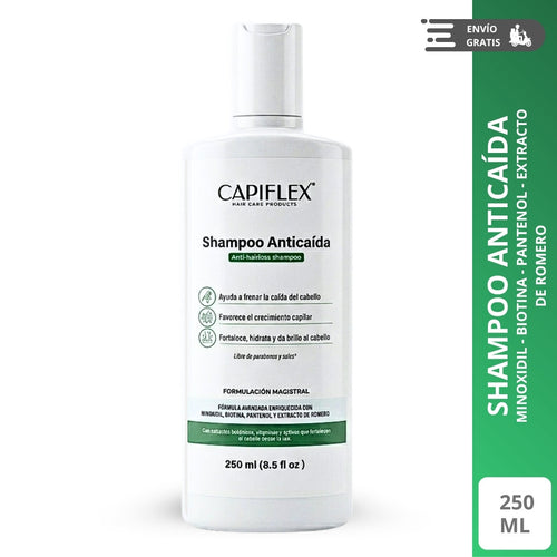 Shampoo Dermatológico Anticaída Capiflex | Fórmula Avanzada con Minoxidil y Biotina (250ml)