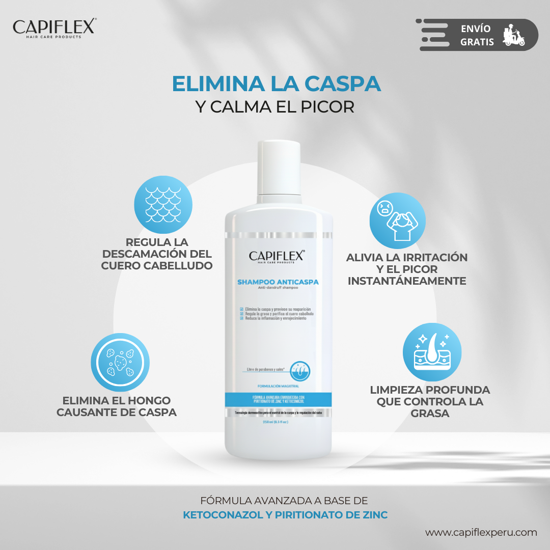 Shampoo Dermatológico Anticaspa Capiflex | con Ketoconazol y Piritionato de Zinc (250ml)