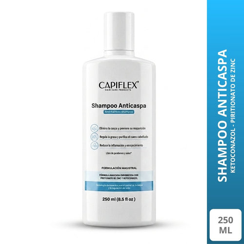 Shampoo Dermatológico Anticaspa Capiflex | con Ketoconazol y Piritionato de Zinc (250ml)