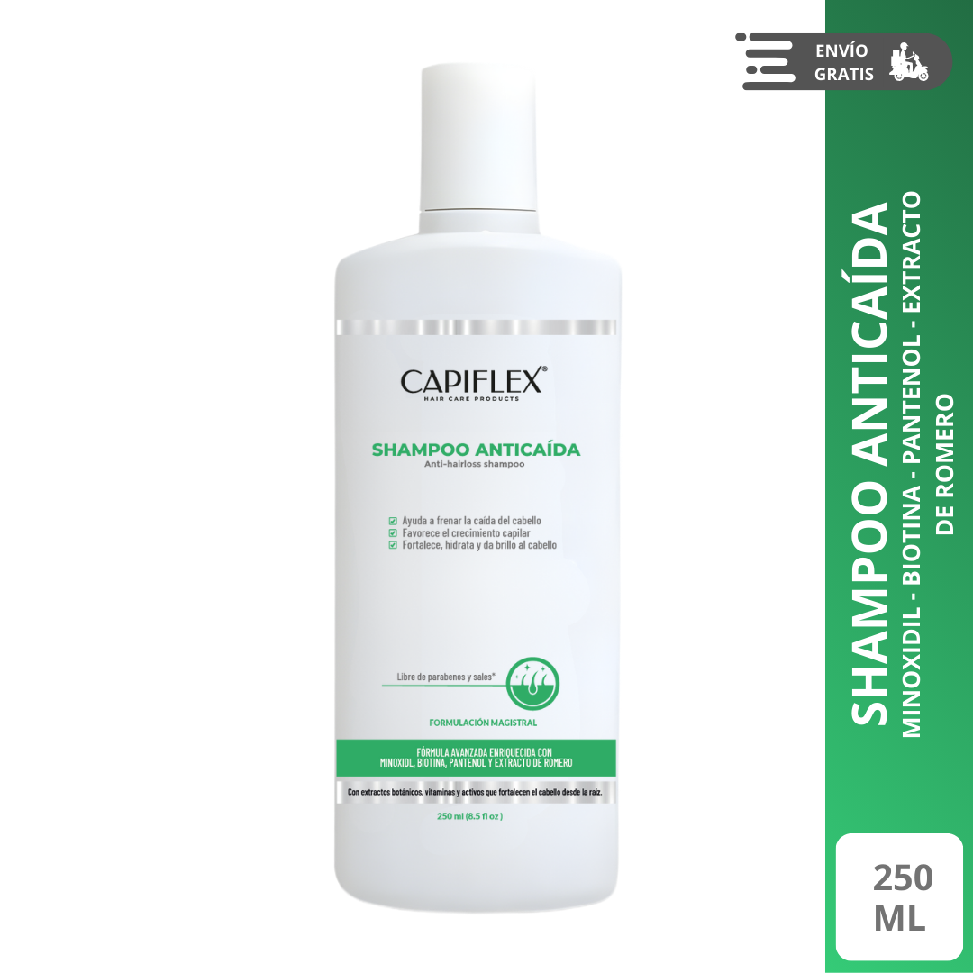 Shampoo Dermatológico Anticaída Capiflex | Fórmula Avanzada con Minoxidil y Biotina (250ml)
