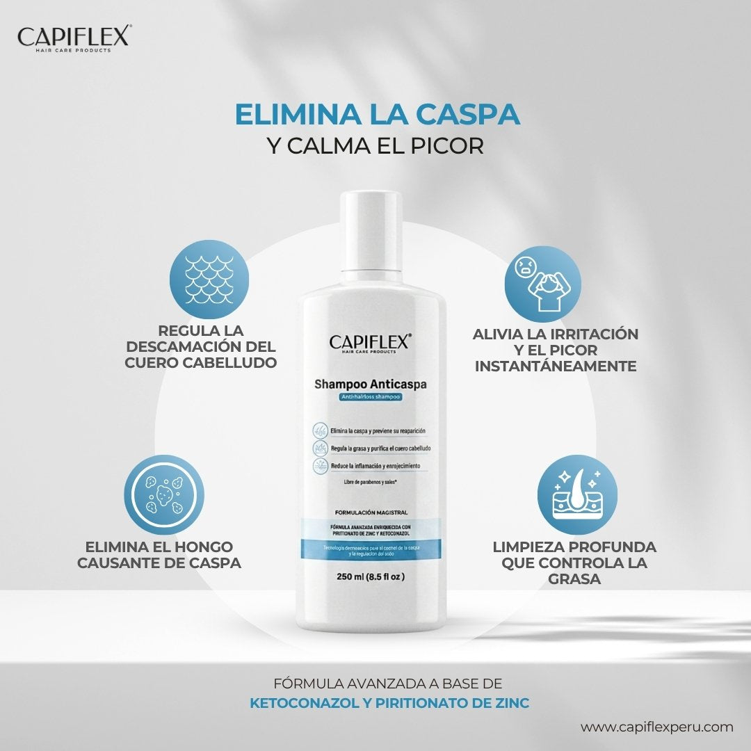 Shampoo Dermatológico Anticaspa Capiflex | con Ketoconazol y Piritionato de Zinc (250ml)