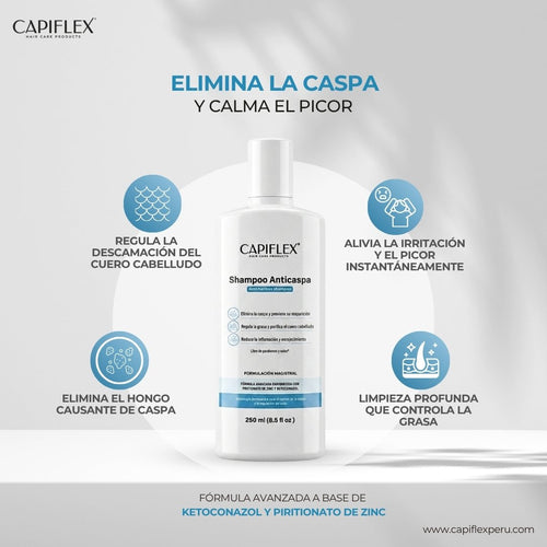 Shampoo Dermatológico Anticaspa Capiflex | con Ketoconazol y Piritionato de Zinc (250ml)