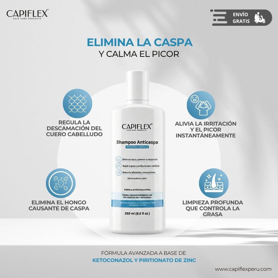 Shampoo Dermatológico Anticaspa Capiflex | con Ketoconazol y Piritionato de Zinc (250ml)