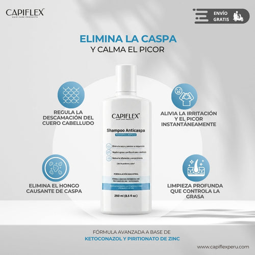 Shampoo Dermatológico Anticaspa Capiflex | con Ketoconazol y Piritionato de Zinc (250ml)