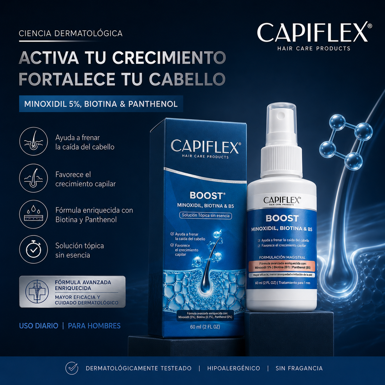 Minoxidil 5% con Biotina y Panthenol - Capiflex Boost 60 ml