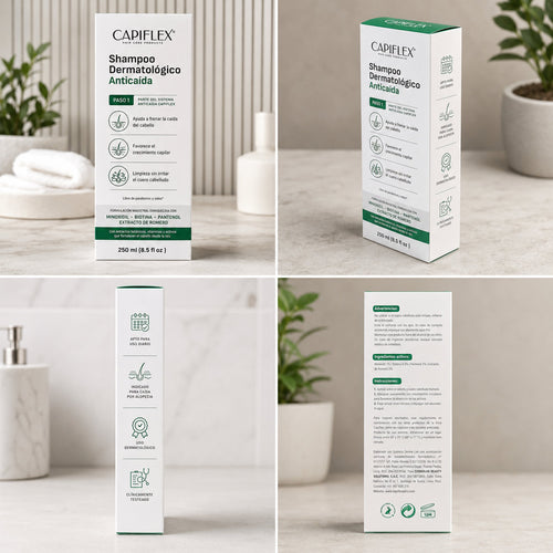 Shampoo Dermatológico Anticaída Capiflex | Fórmula Avanzada con Minoxidil y Biotina (250ml)