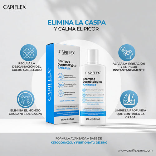 Shampoo Dermatológico Anticaspa Capiflex | con Ketoconazol y Piritionato de Zinc (250ml)