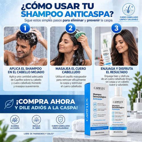 Shampoo Dermatológico Anticaspa Capiflex | con Ketoconazol y Piritionato de Zinc (250ml)