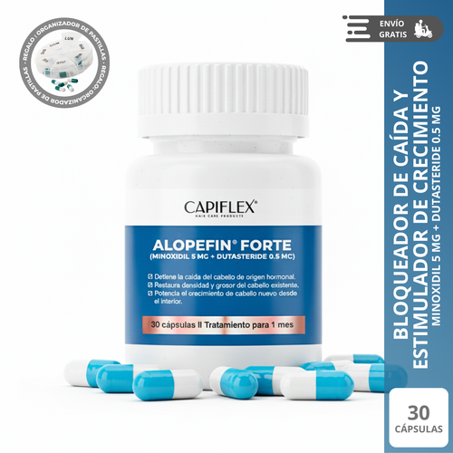 Minoxidil 5 mg y Dutasteride 0.5 mg Capiflex Alopefin Forte – 30 Cápsulas