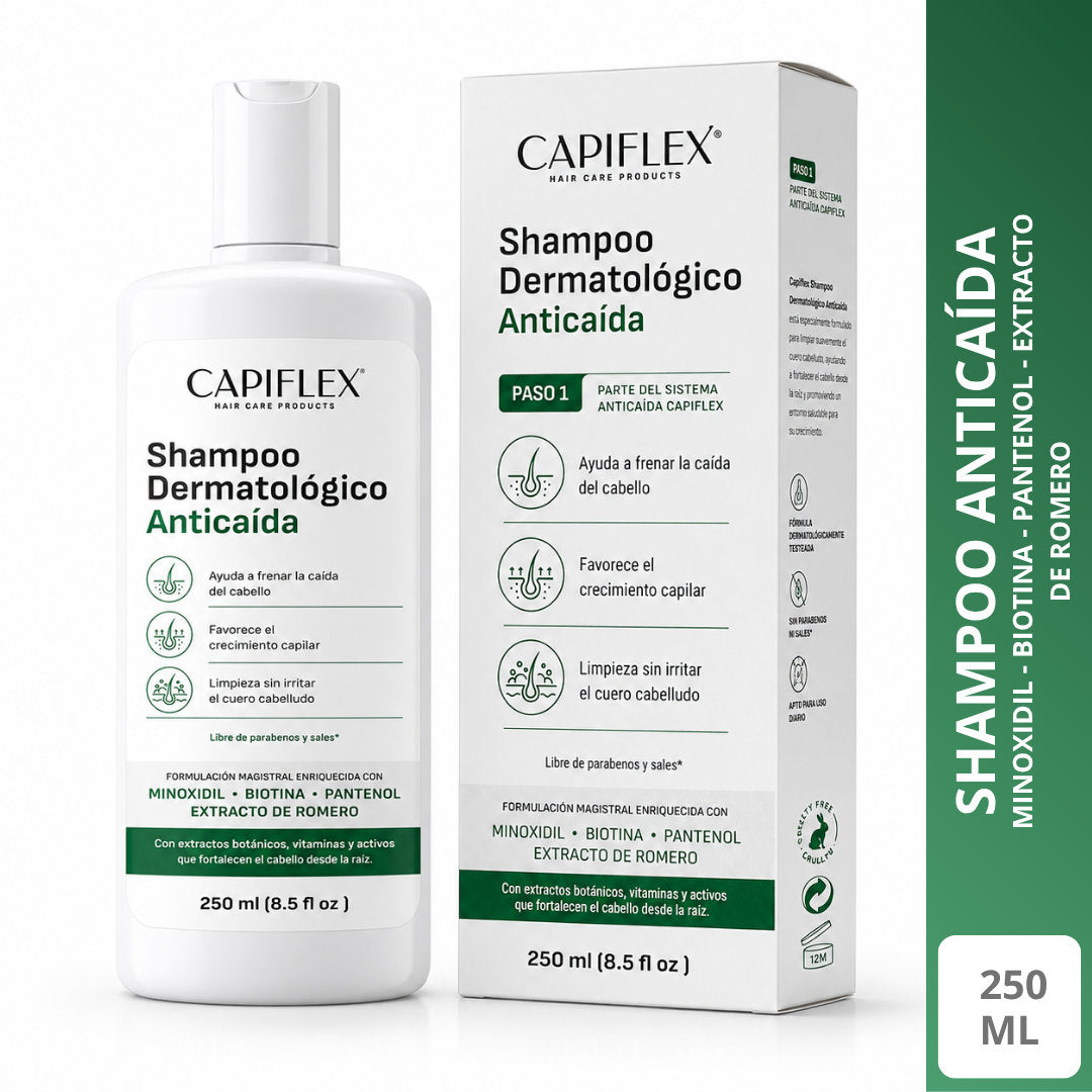 Shampoo Dermatológico Anticaída Capiflex | Fórmula Avanzada con Minoxidil y Biotina (250ml)