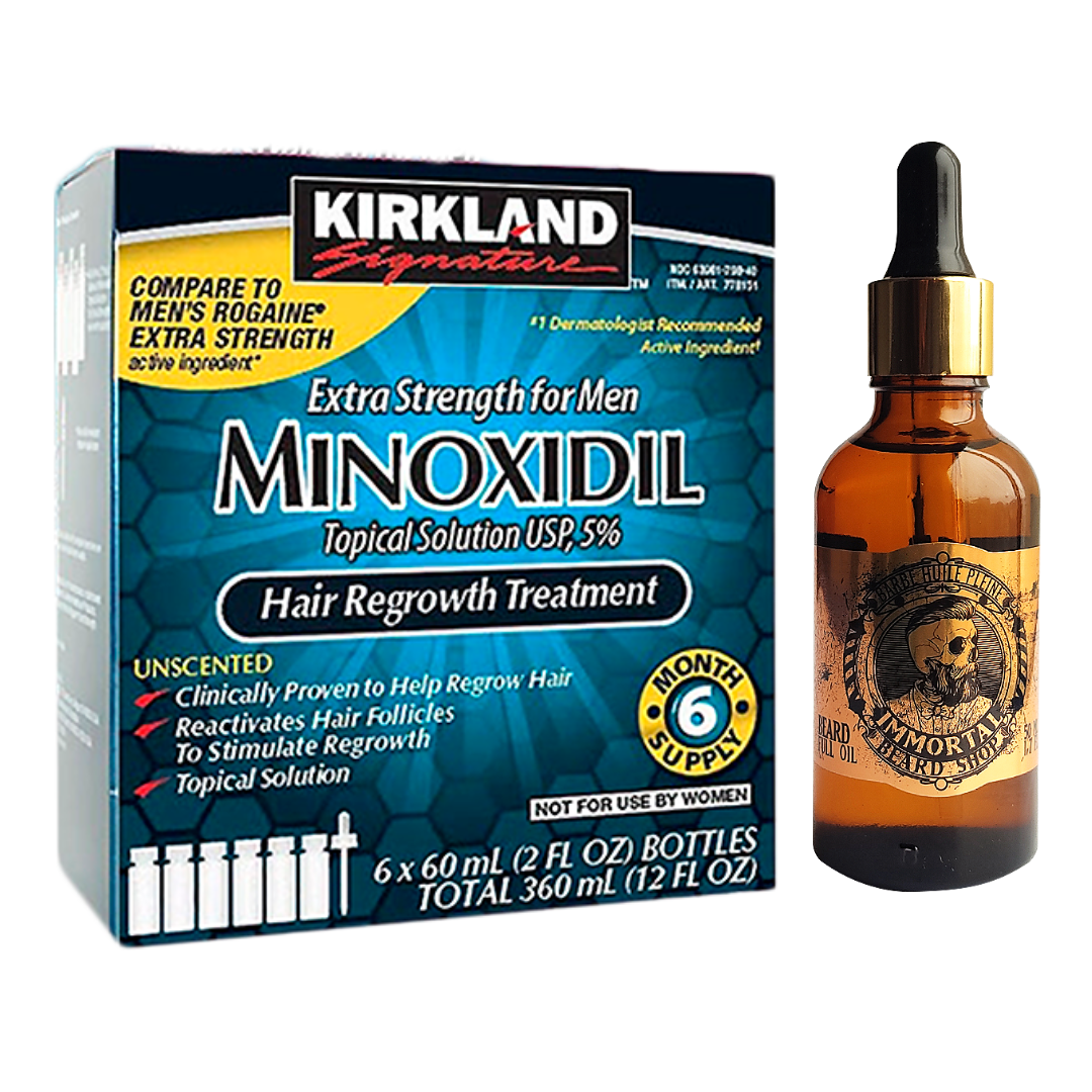 1 caja de 6 Frascos minoxidil Loción + 1 aceite para barba 50 ml
